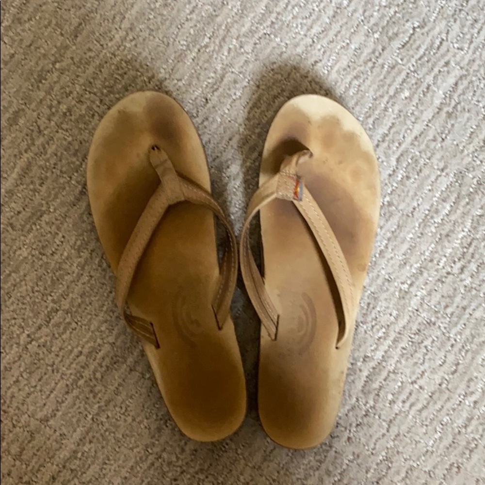 Rainbow tan flip flops